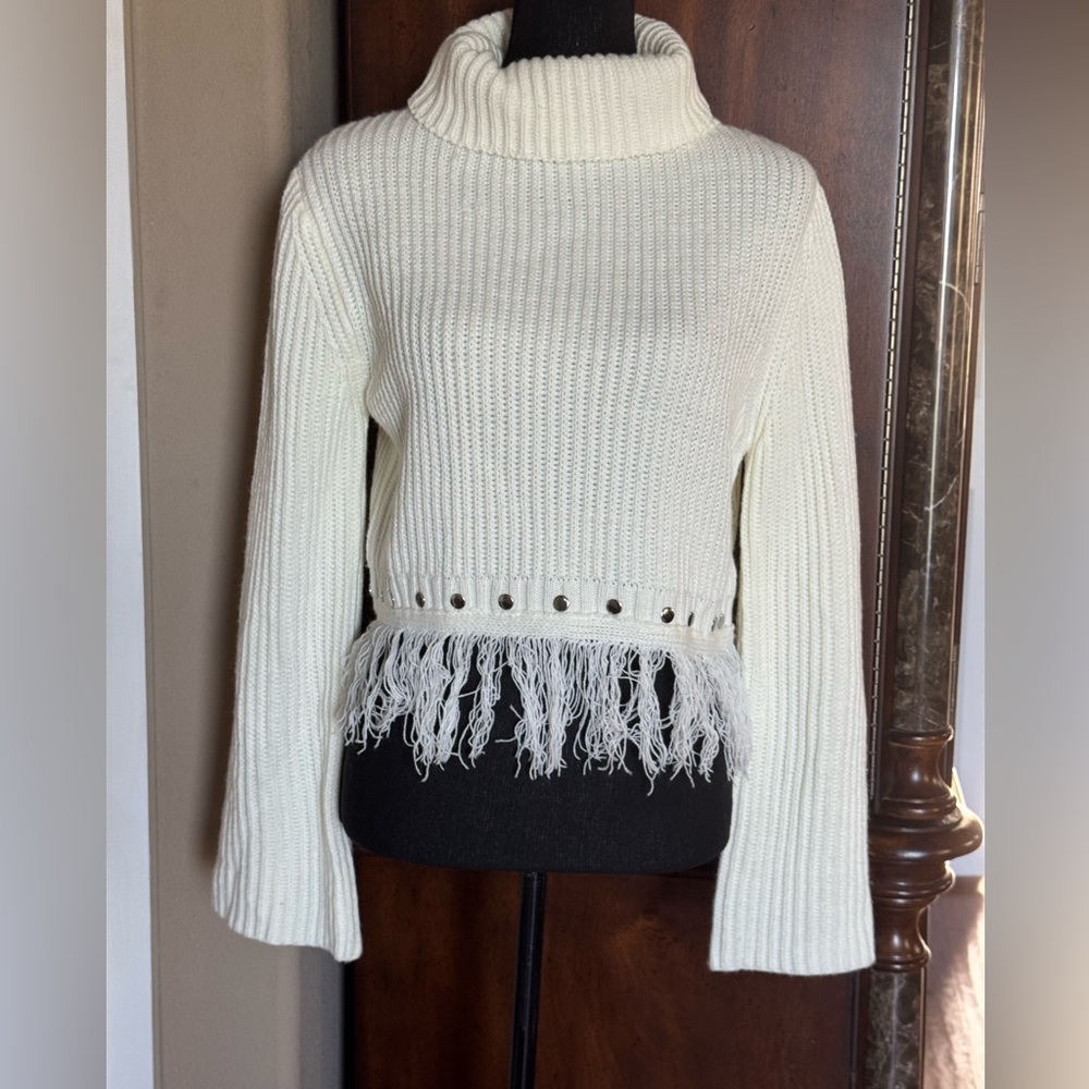 Lulus Ivory Ribbed Knit‎ Fringe Sweater - Picture 2 of 11
